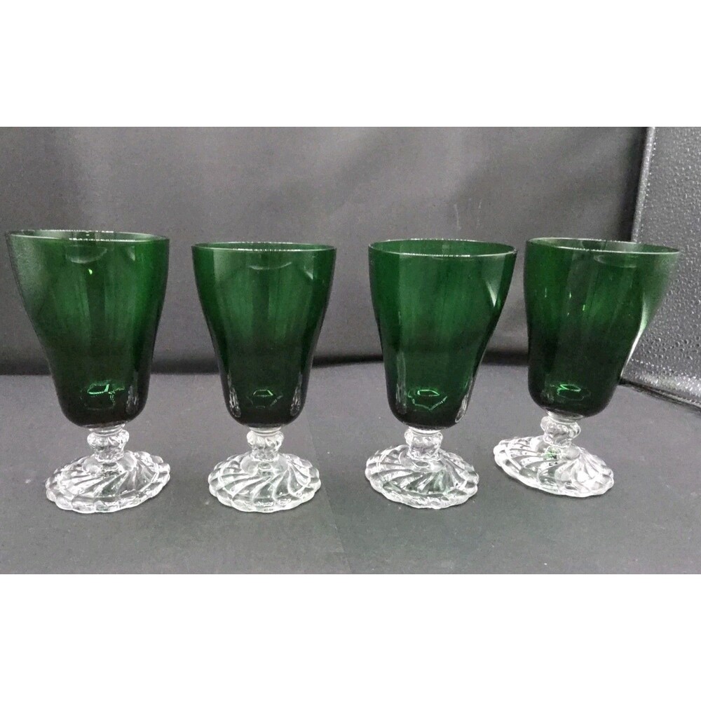 Green Fostoria Colonial Dame 4.5" Juice Glasses Goblets Lot of 4 Vintage EUC